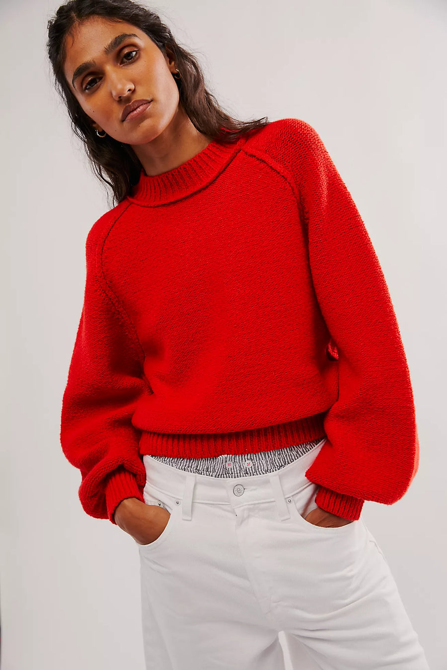 Free People Riley Pullover - Fiery Red