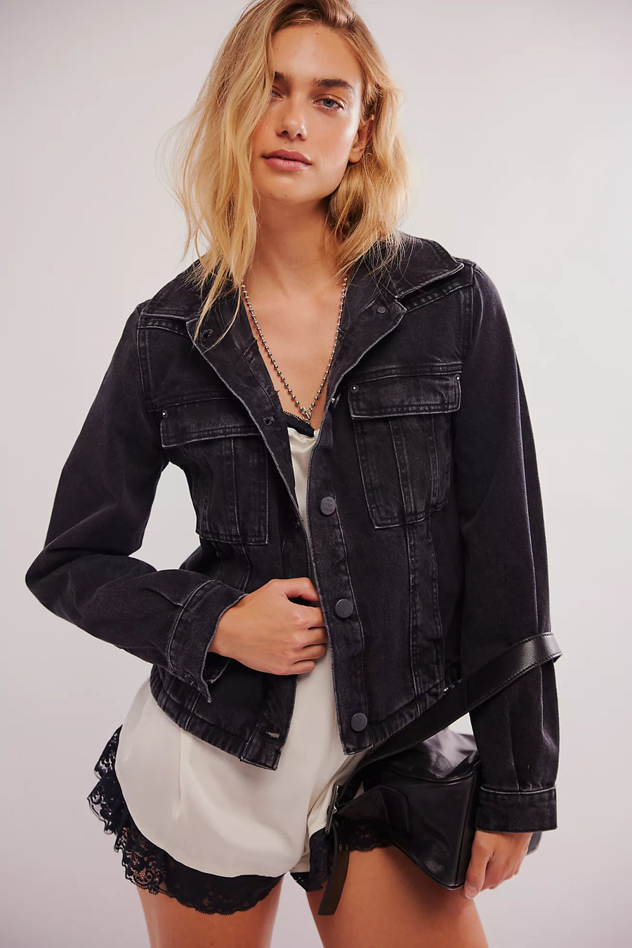 Free People Jade Denim Jacket - Washed Black