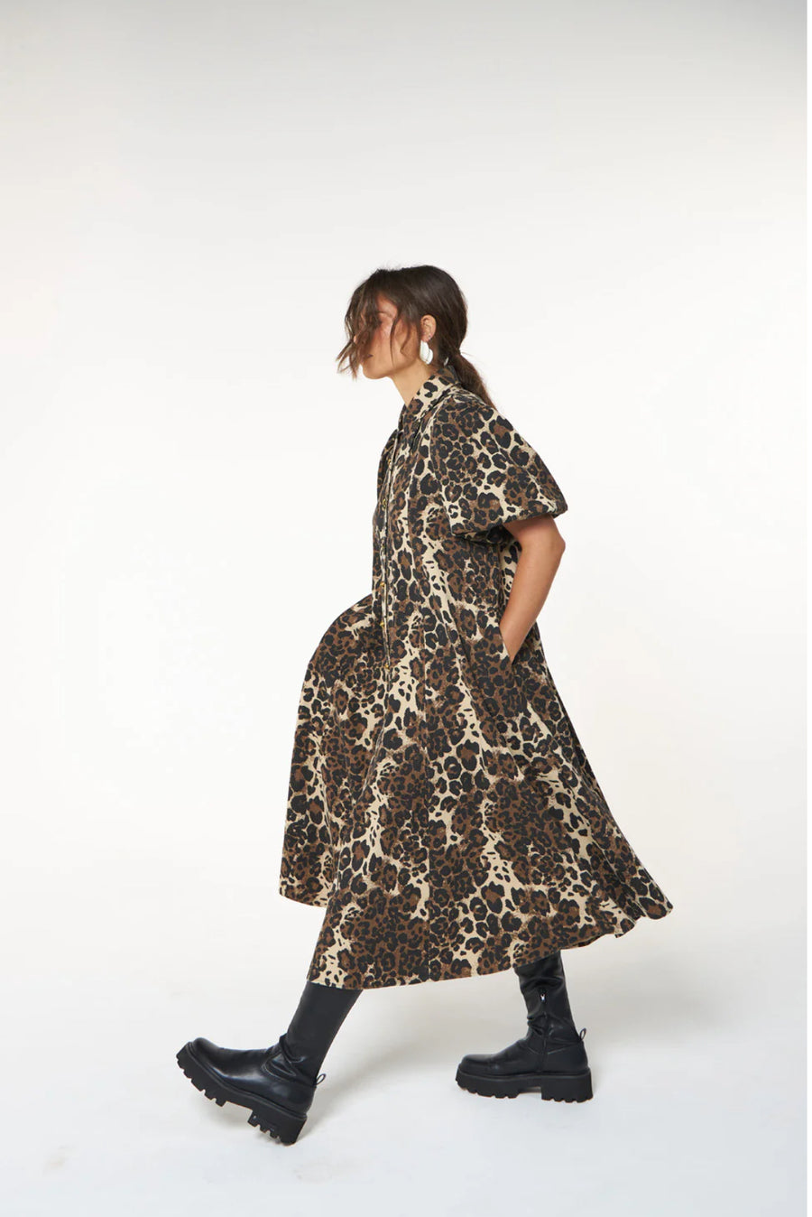 La Boheme Girls Peyton Midi Dress - Leopard Denim