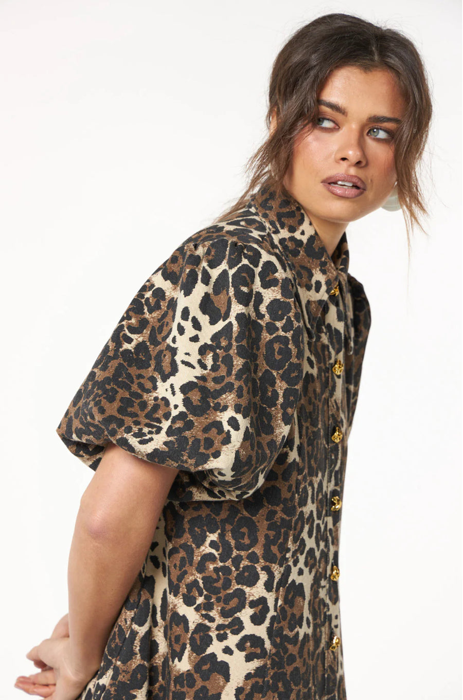 La Boheme Girls Peyton Midi Dress - Leopard Denim