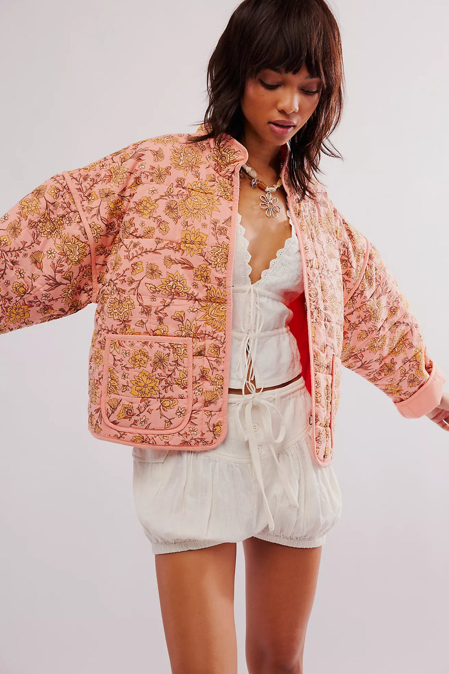 Free People Chloe Jacket - Peach Combo