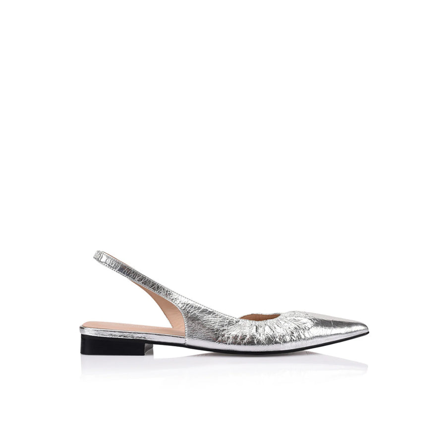 Lana Wilkinson Bridie Flat Silver Metallic Leather