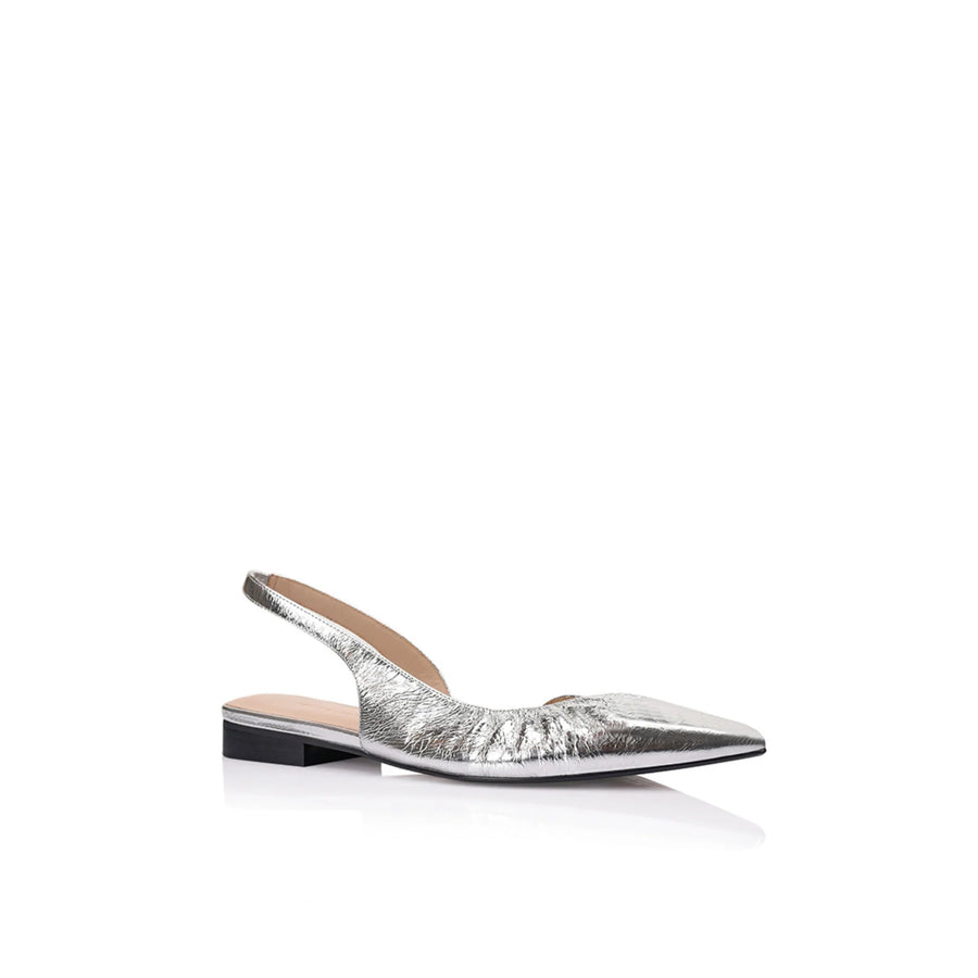 Lana Wilkinson Bridie Flat Silver Metallic Leather