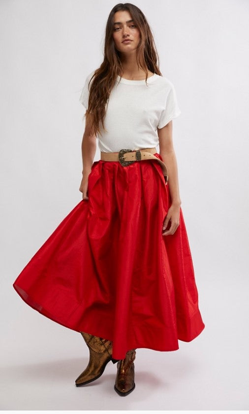 Free People Emilia Full Skirt - High Risk Red