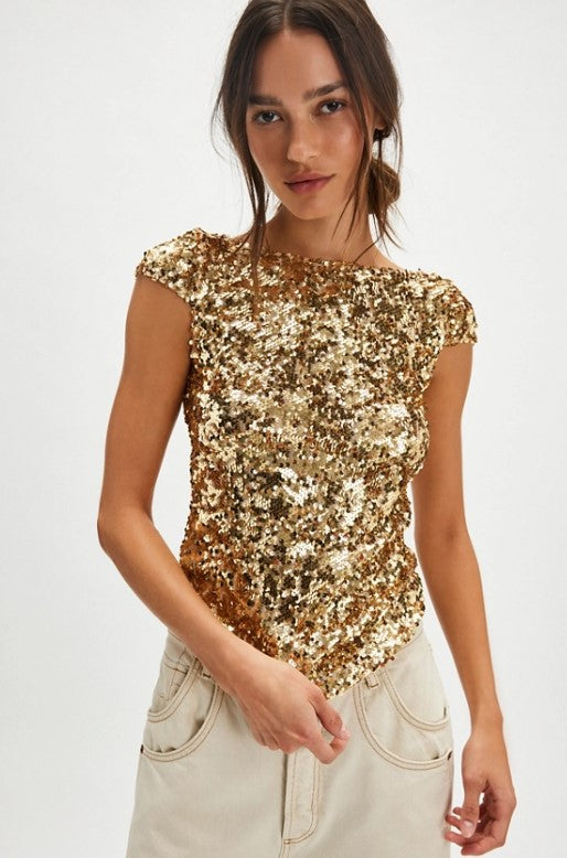 Free People Late Last Night Tee - Gold