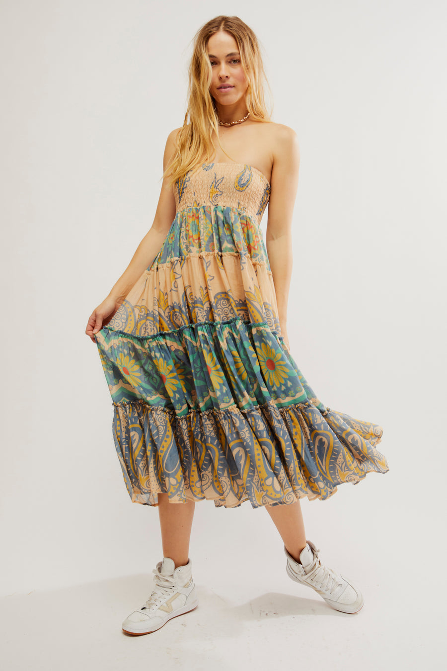 Free People Super Thrills Convertible Maxi Skirt - Blue Sky Combo