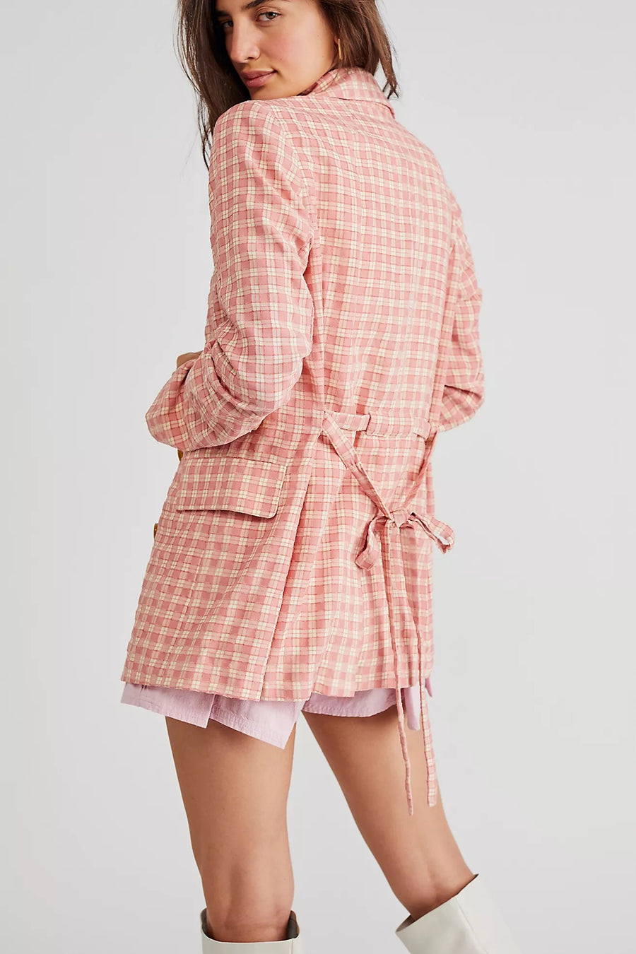 Free People Olivia Gingham Blazer - Pink FINAL SALE