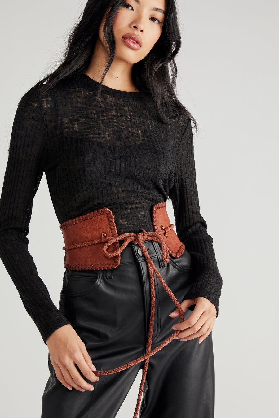 Free People Selena Leather Corset Belt - Cognac – Love Spell