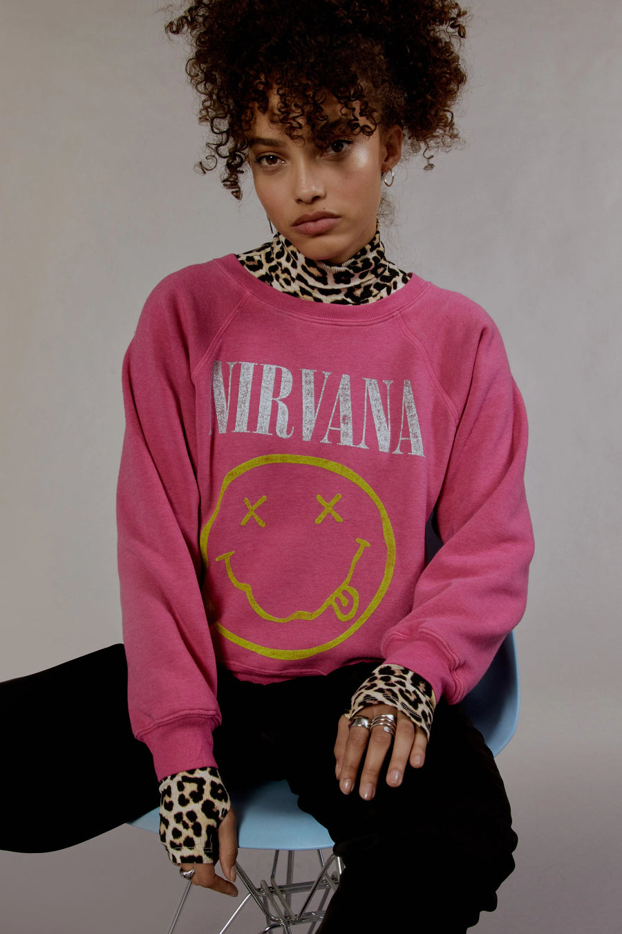 Daydreamer Nirvana Smiley Raglan Crew - Pink Cosmo