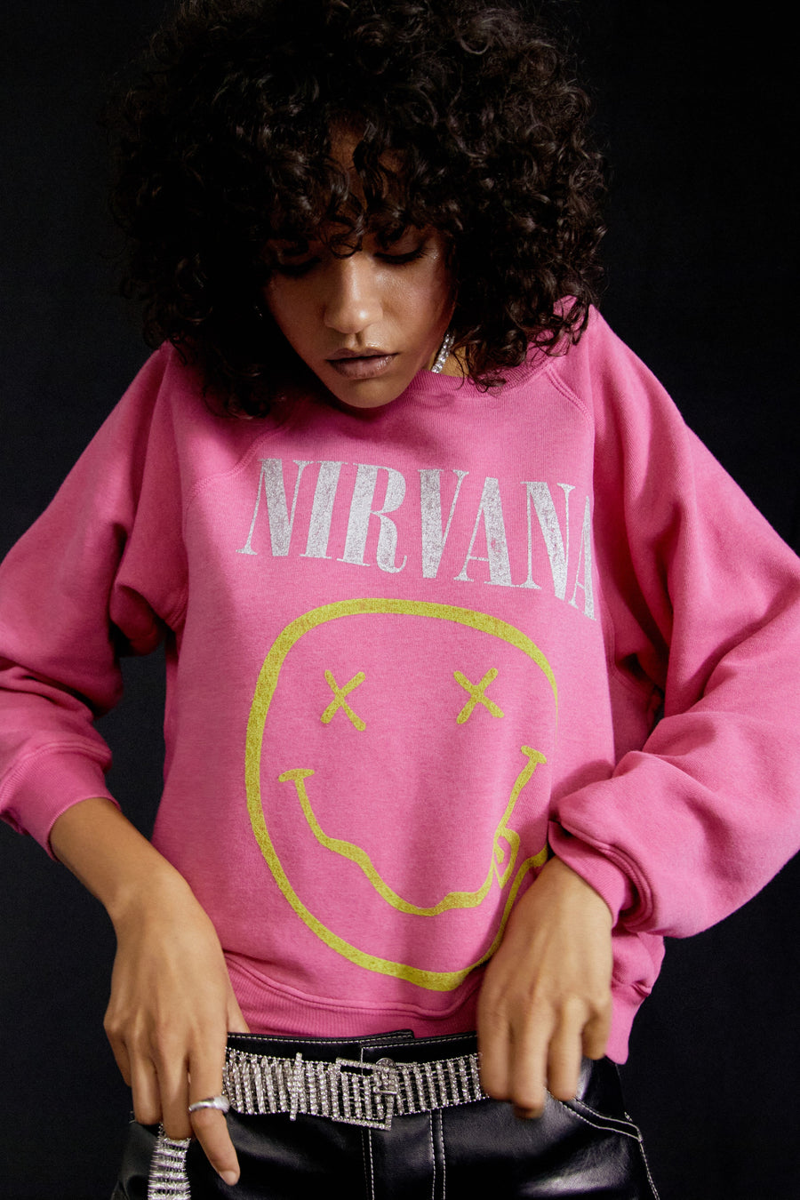 Daydreamer Nirvana Smiley Raglan Crew - Pink Cosmo