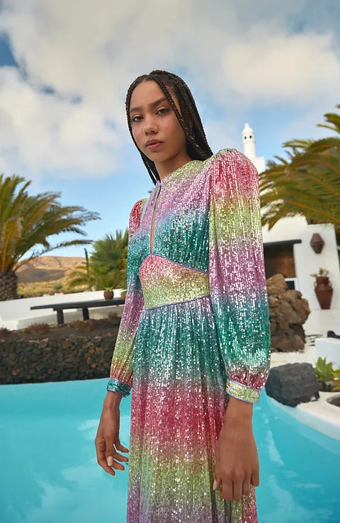 Rixo rainbow sequin coco on sale dress