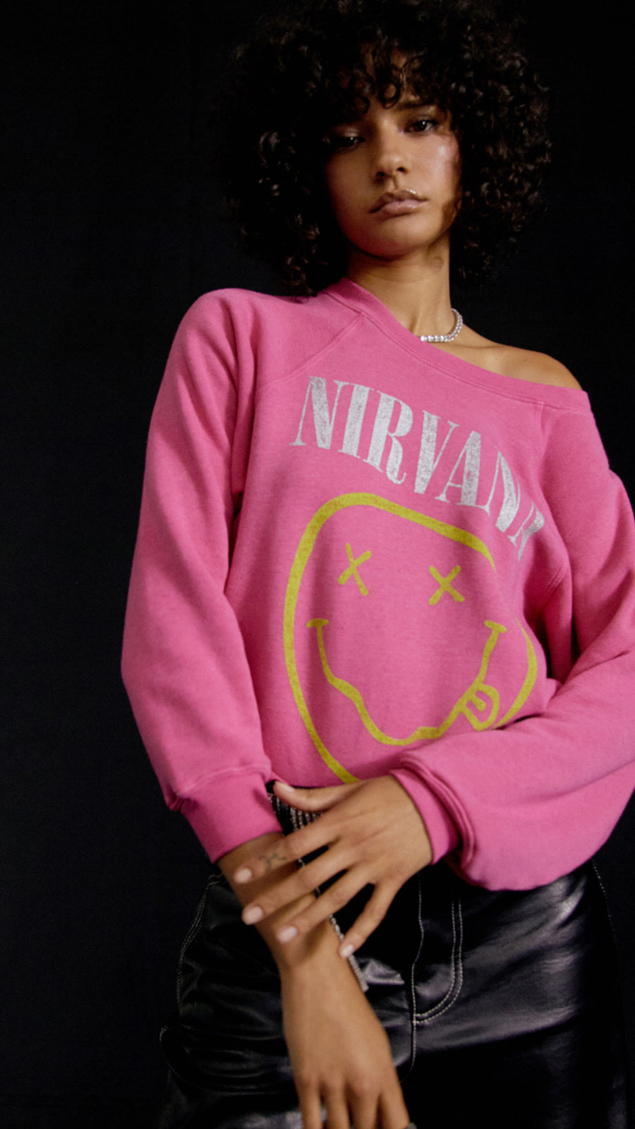 Daydreamer Nirvana Smiley Raglan Crew - Pink Cosmo